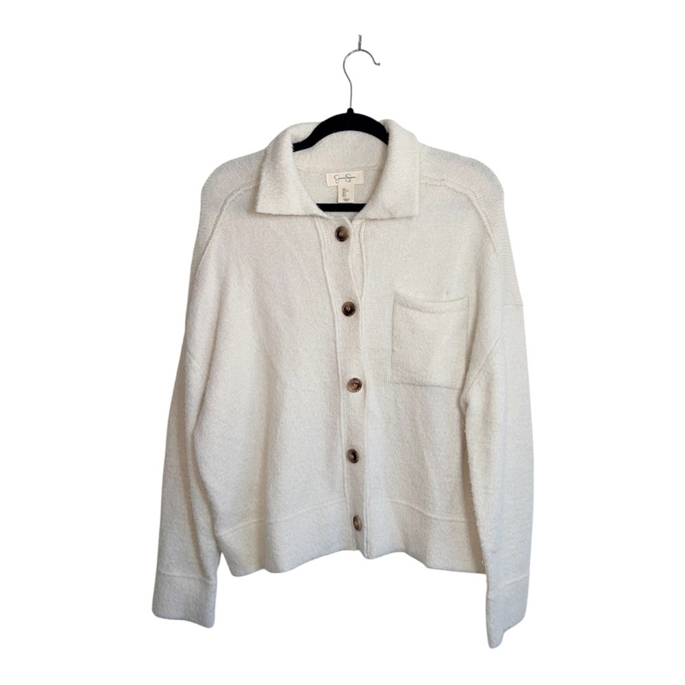 Jessica Simpson Plush Shacket Off White Button Down Faux Mohair Large Women’s